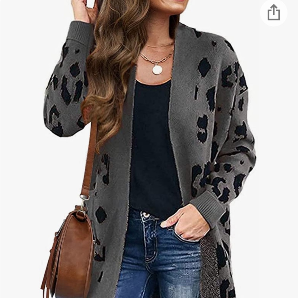 Open Front Leopard Knit Cardigan